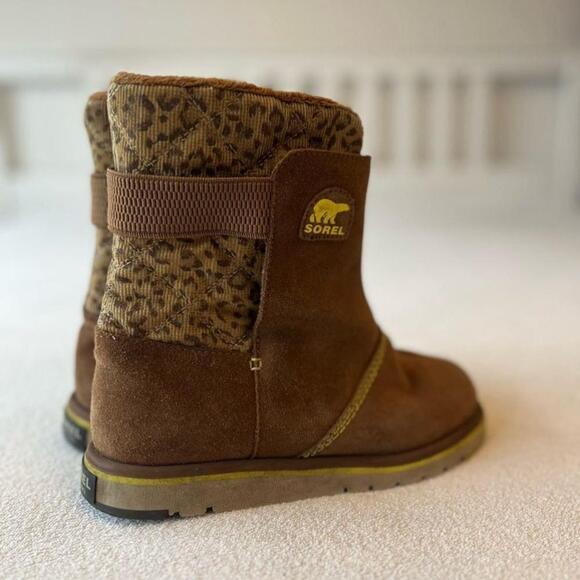 Sorel Suede Leopard Print Nutmeg Rylee Waterproof Boots Women 6 / Youth 4 - Picture 10 of 15